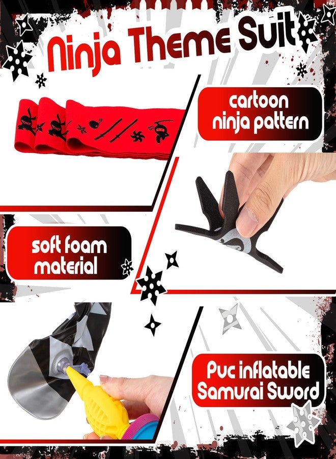 Deekin 48 Pcs Ninja Karate Party Favors Include Inflatable Sword Throwing Foam Star Toys Karate Headband for Ninja Theme Party Decoration Supplies Goodie Bag Filler Gift Costume Accessories - Image 4